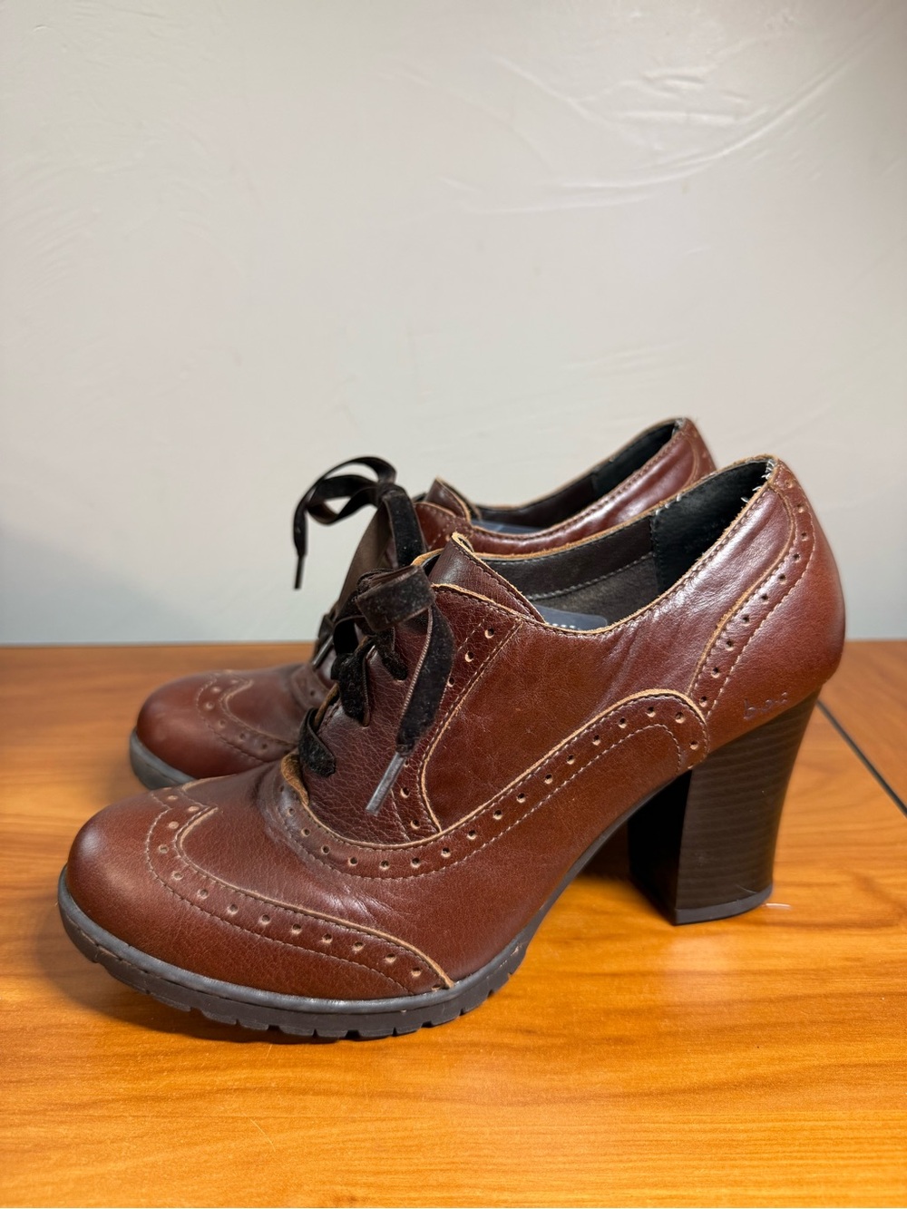 B.O.C. Zandi Brouge Brown Oxford Pump Heel Lace Up Chunky Academia Leather W9 - Picture 2 of 9